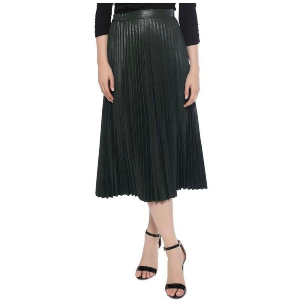 GRACIA Faux Leather Pleated Midi Skirt Black Size L